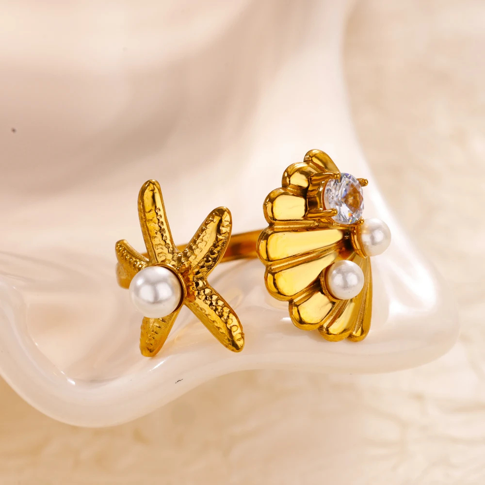 Bague Coquillage Étoile de Mer Strass