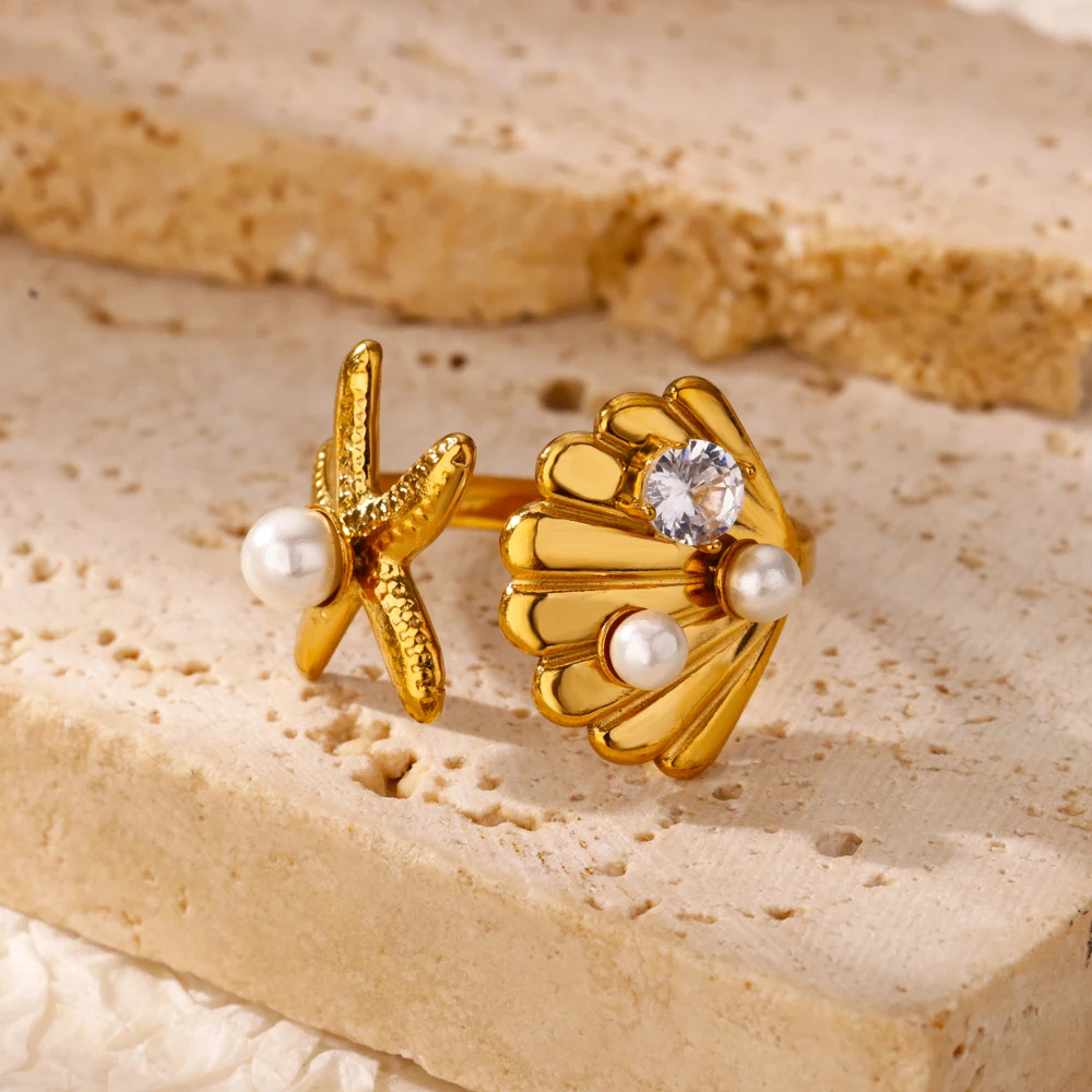 Bague Coquillage Étoile de Mer Strass pas cher