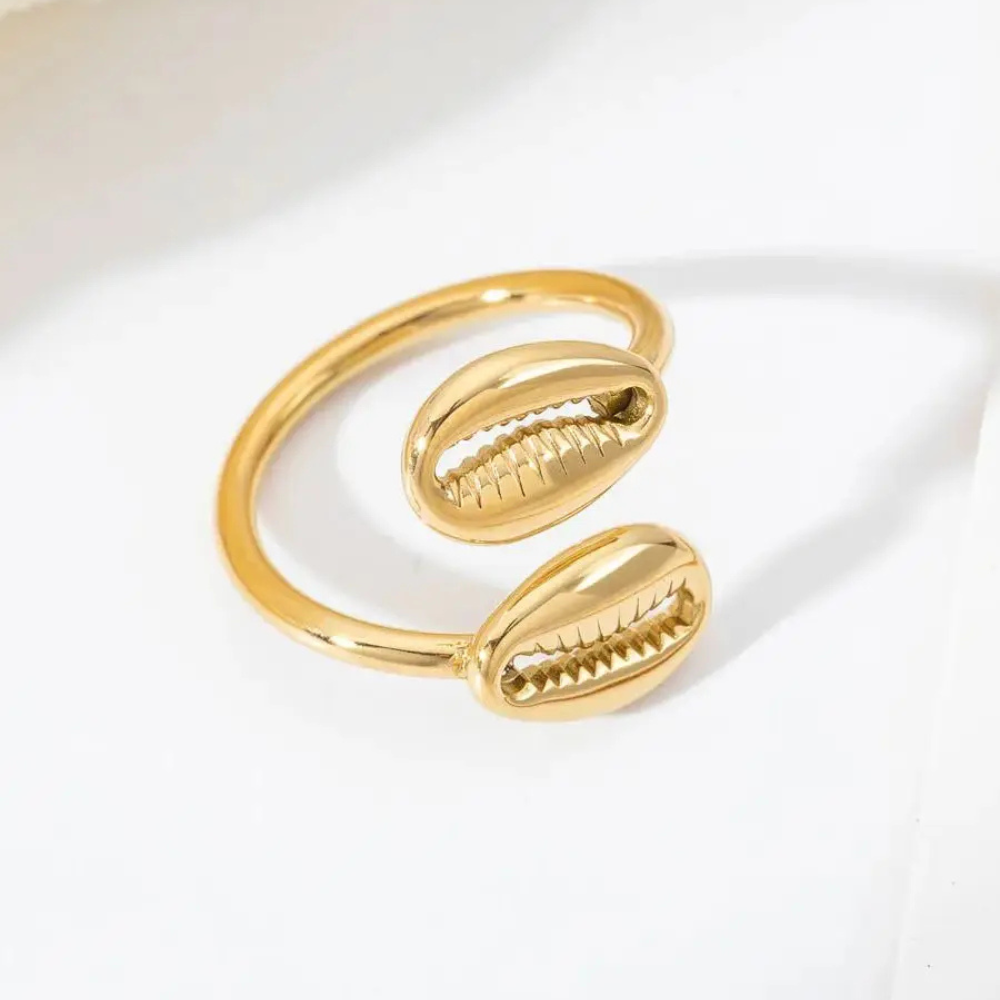 Bague Double Coquillage Cauris Or pas cher