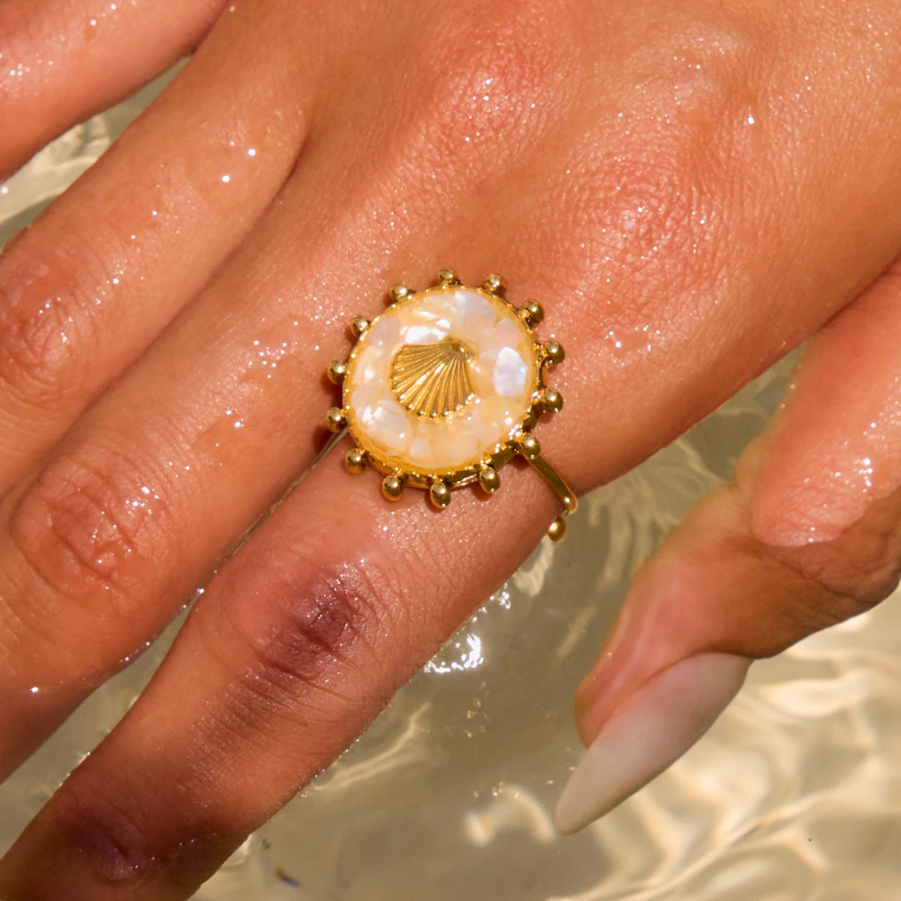 Bague Ronde Coquillage Nacre pas cher