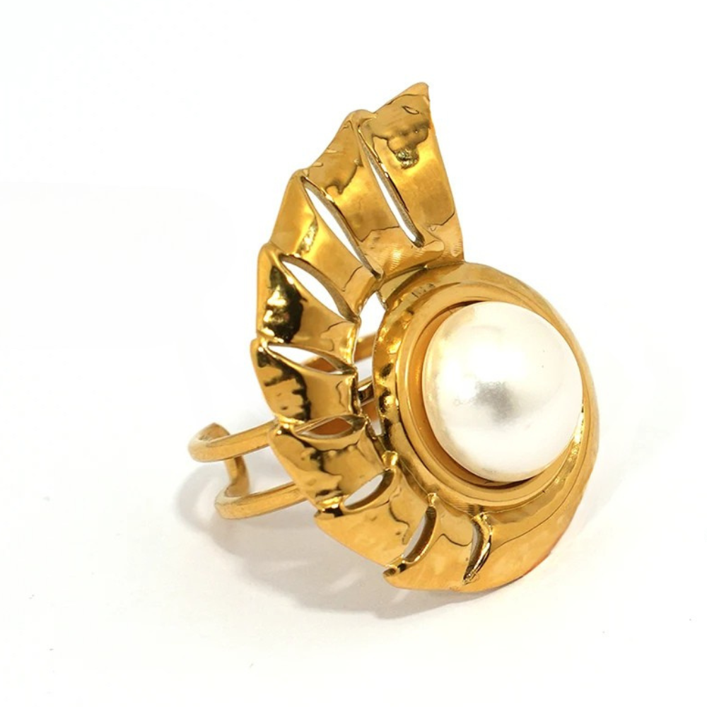 Bague Coquillage Spirale Perle