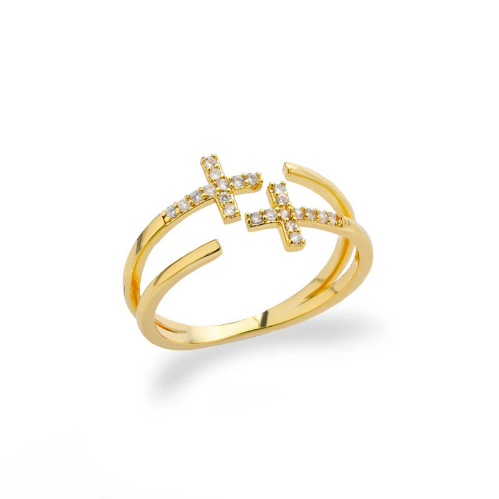 Bague Double Croix Strass