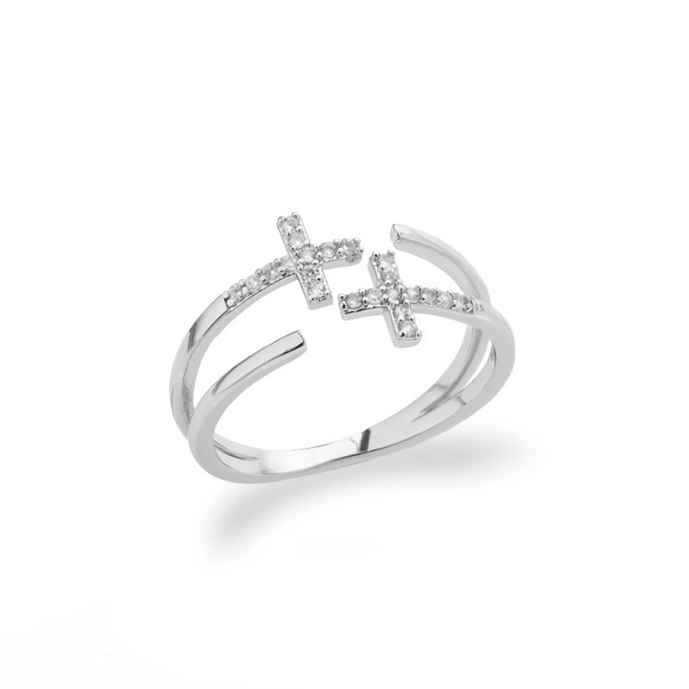 Bague Double Croix Strass