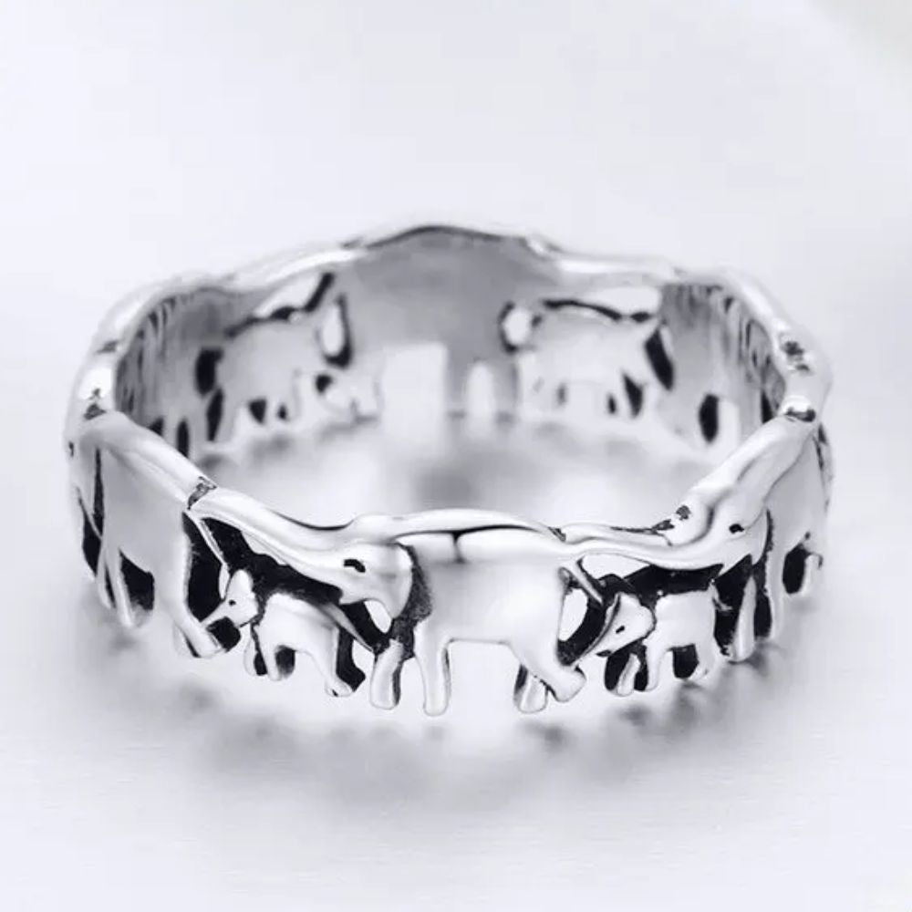 Bague Éléphant Famille Argent