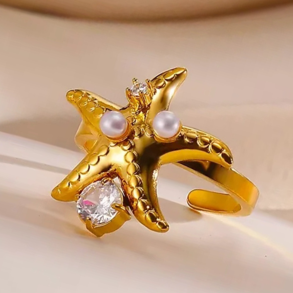 Bague Étoile de Mer Perle Strass pas cher