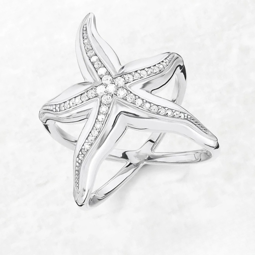 Bague Étoile de Mer Argent Zircon pas cher