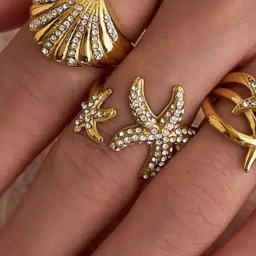 Bague Double Étoile de Mer Strass