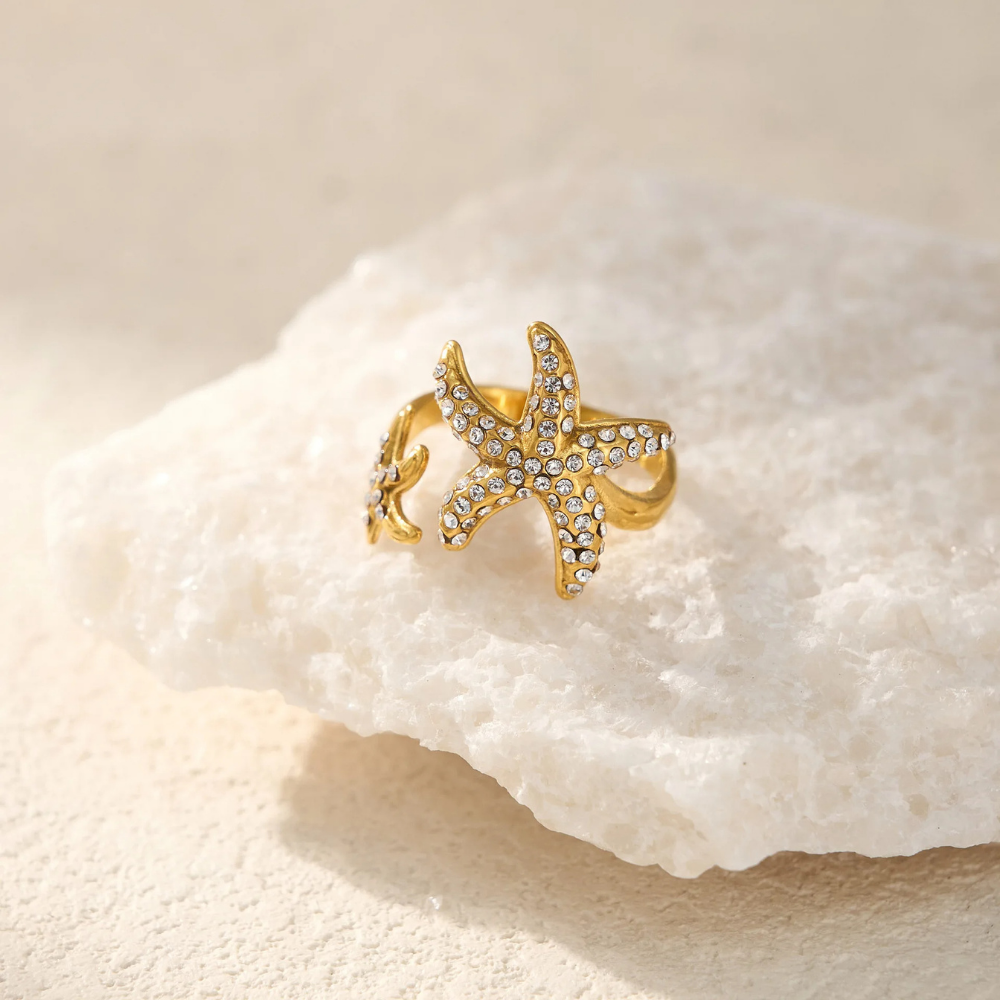 Bague Double Étoile de Mer Strass pas cher