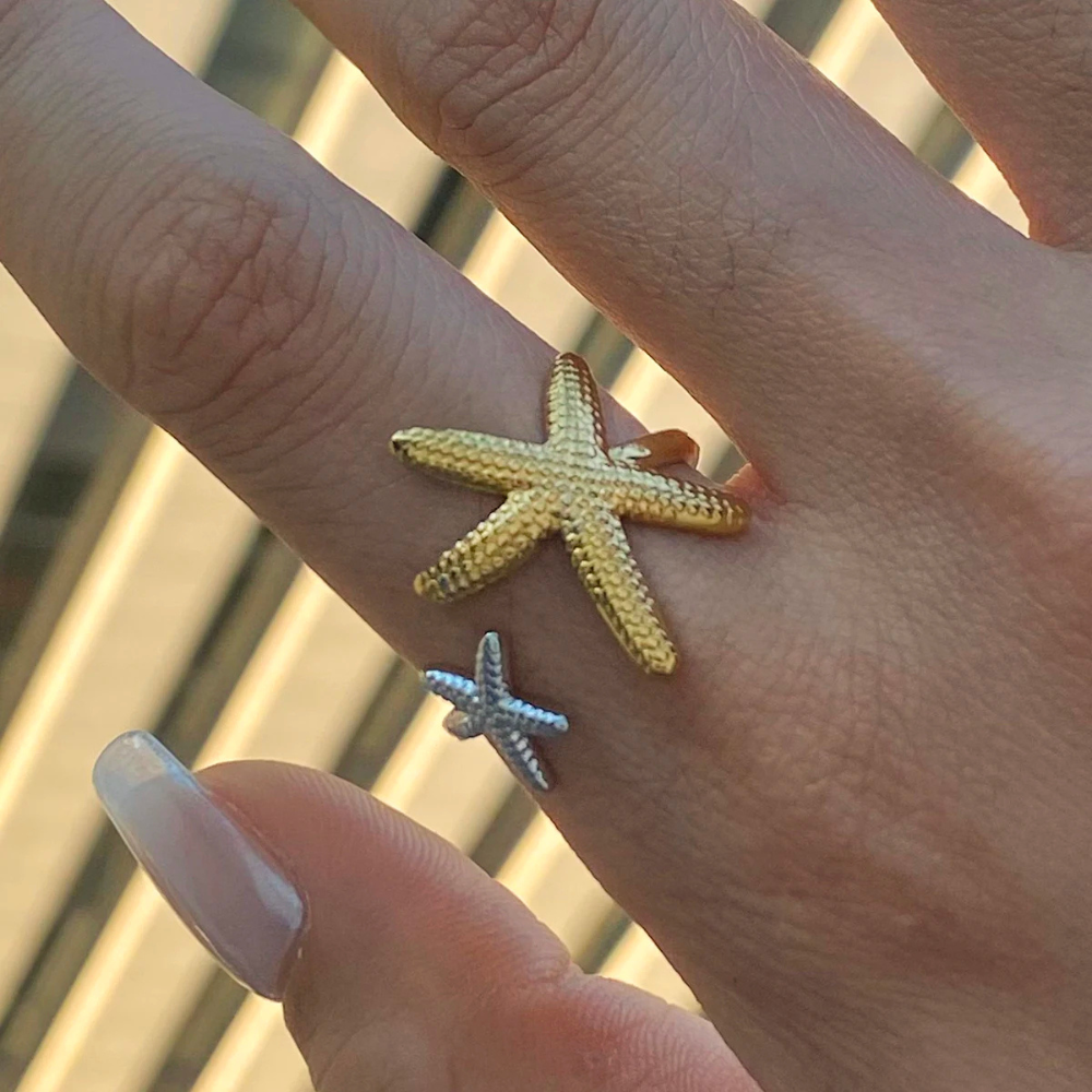 Bague Double Étoile de Mer tendance