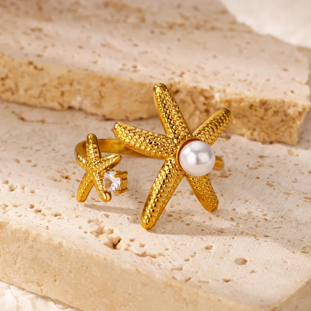 Bague Doule Étoile de Mer Perle