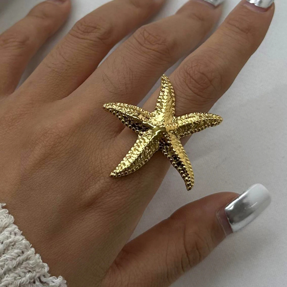Bague Étoile de Mer Boho Or Vintage - Double Étoile Réglable pour Bague Étoile de Mer Boho Or Vintage - Double Étoile Réglable pour