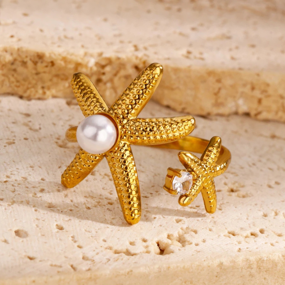 Bague Doule Étoile de Mer Perle pas cher