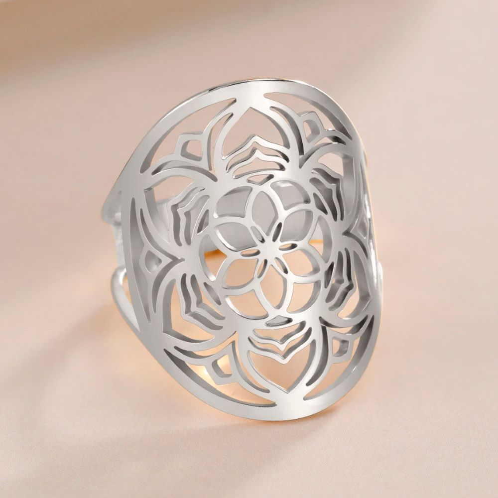 Bague Fleur de Vie Life Acier Argent