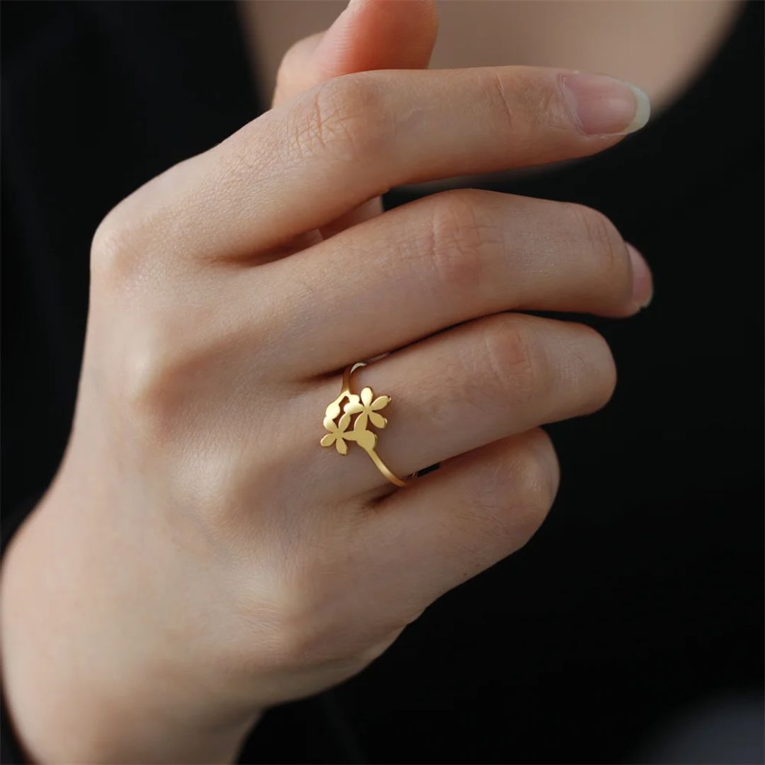 Bague Double Fleurs or