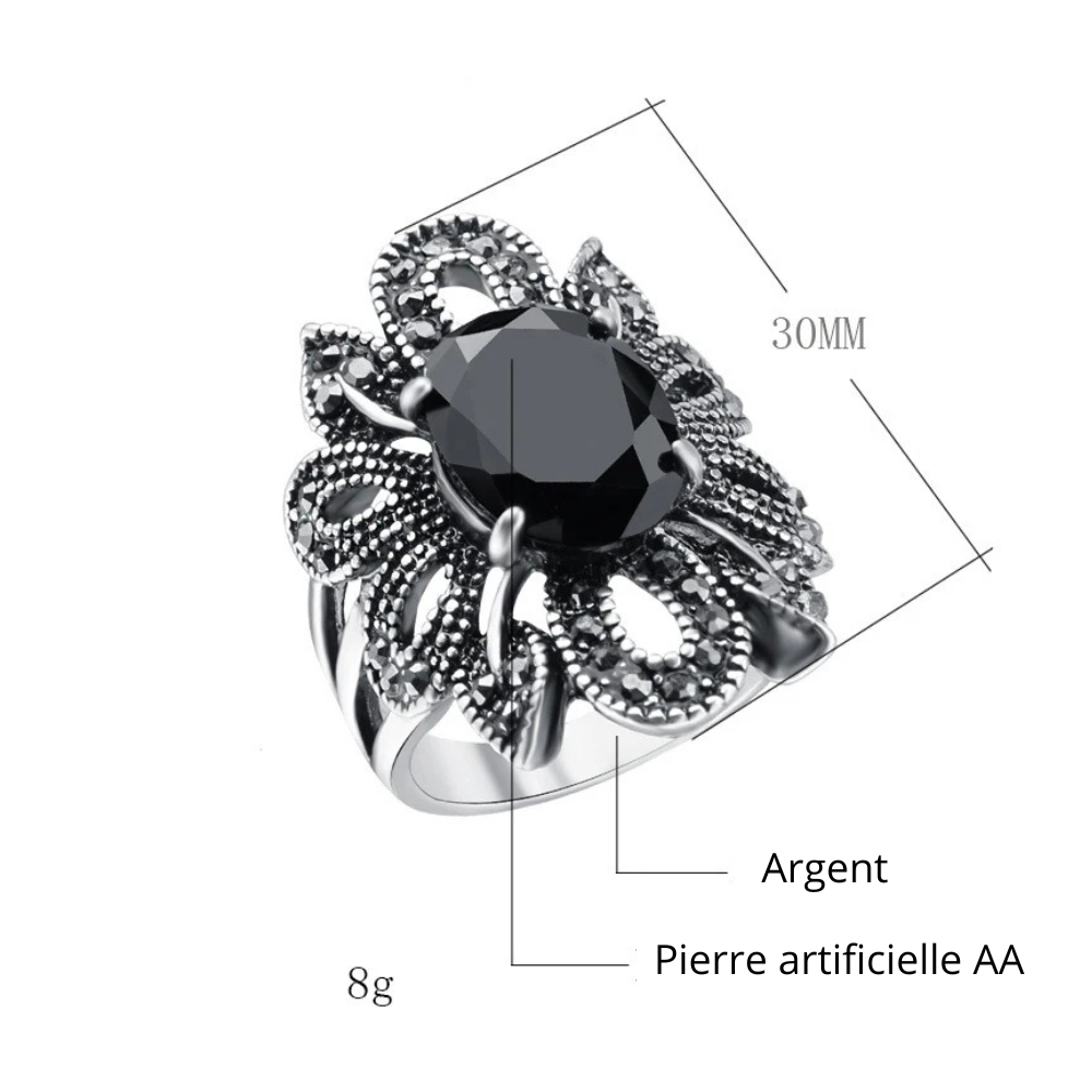 Bague Pierre Noire Fleur taille