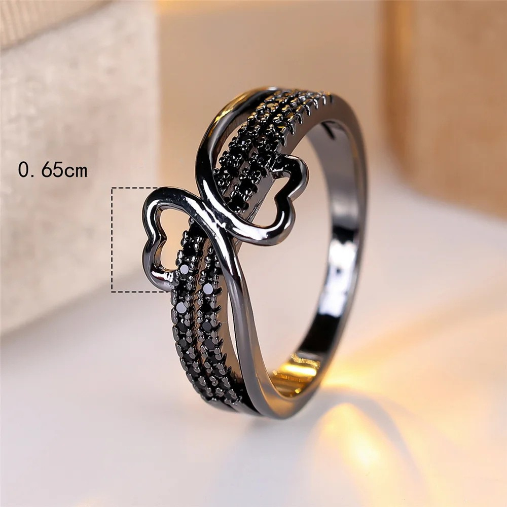 Bague Noire coeur taille