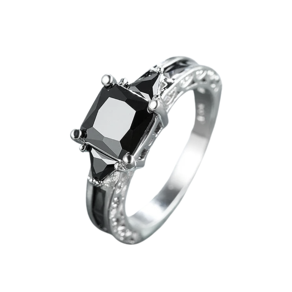 Bague Argent Pierre Noire Mariage