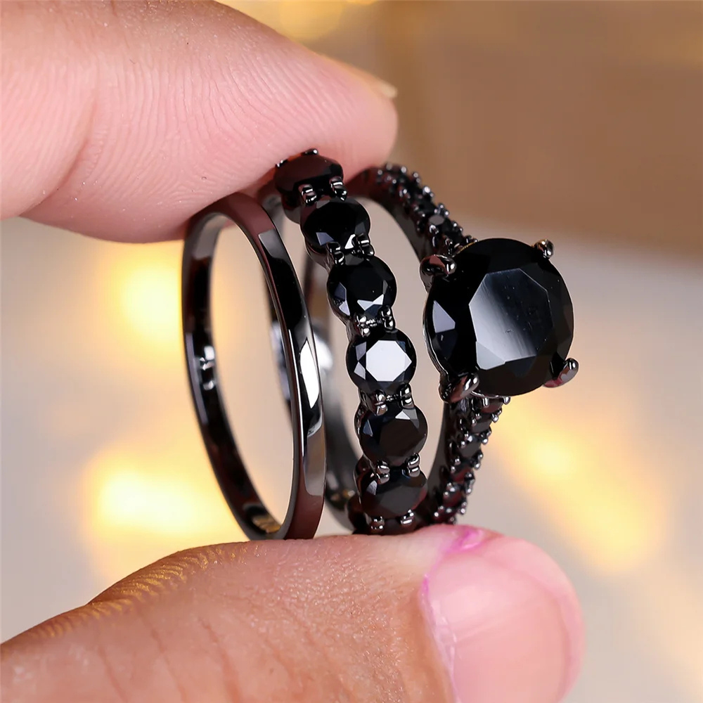 Ensemble 3 Bagues Noires anneau 