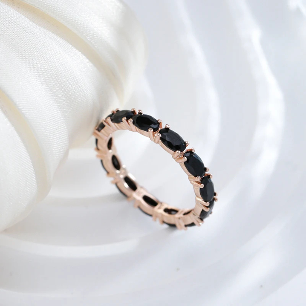 Bague Or Rose Fine zircon Noires