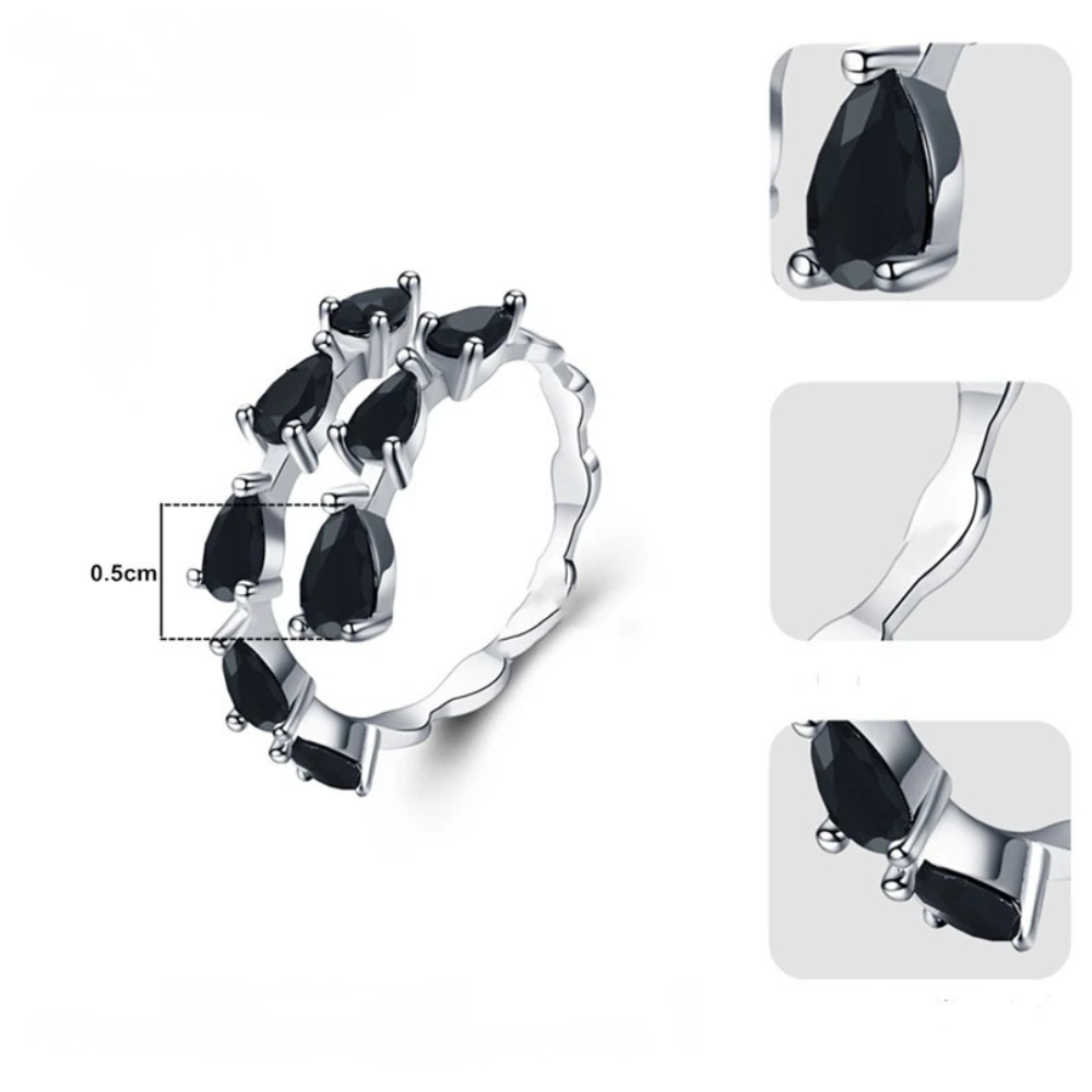 Bague Pierres Noires Fines ouverte