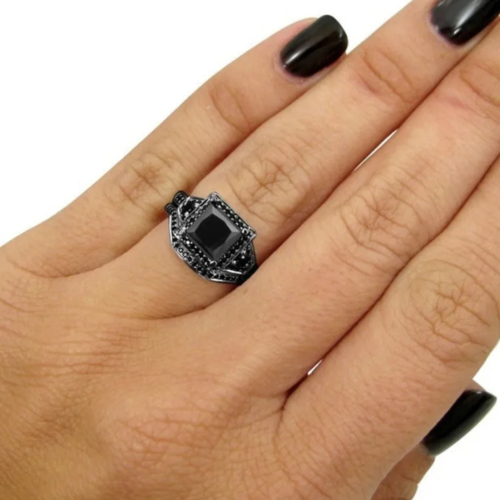 Double Bague Noire Femme acier