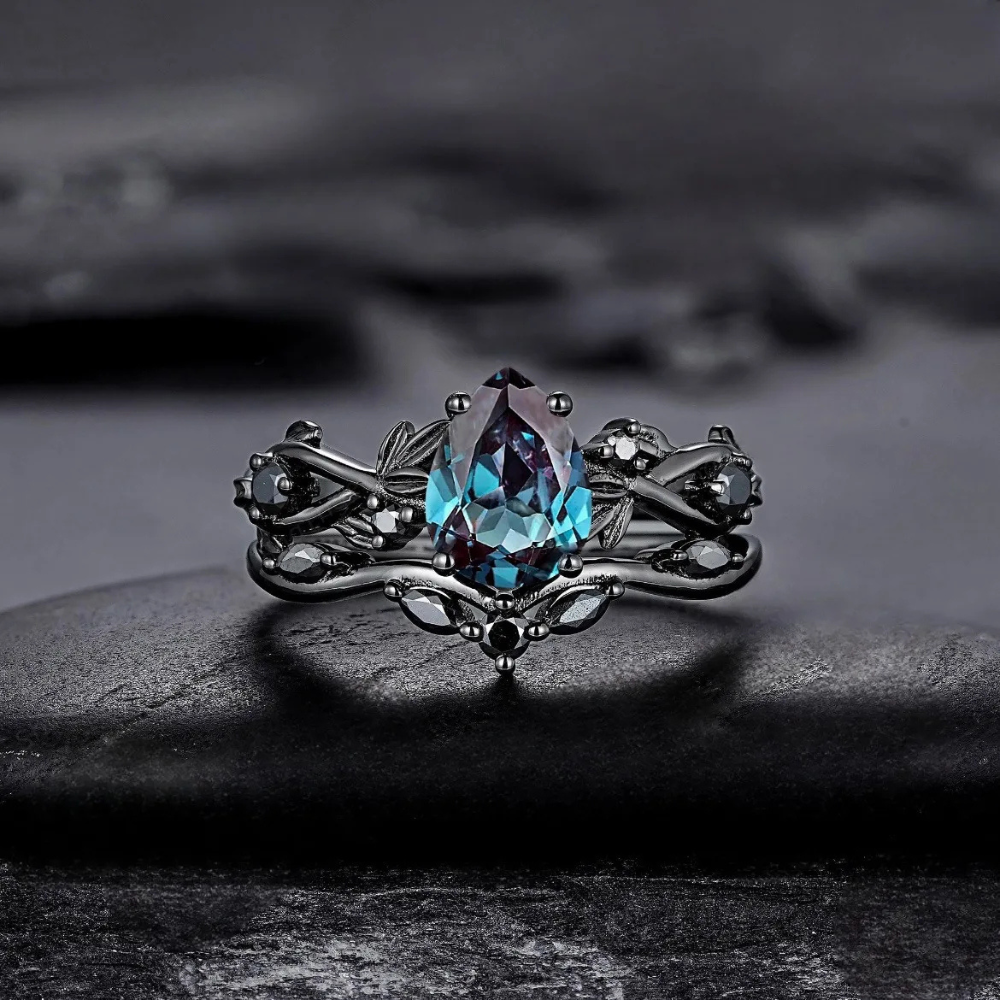 Bague Noire Pierre Bleue acier