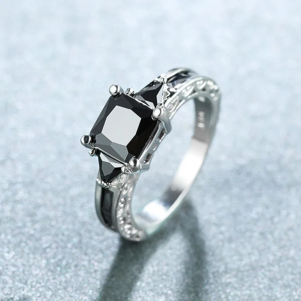 Bague acier Pierre Noire fianciailles