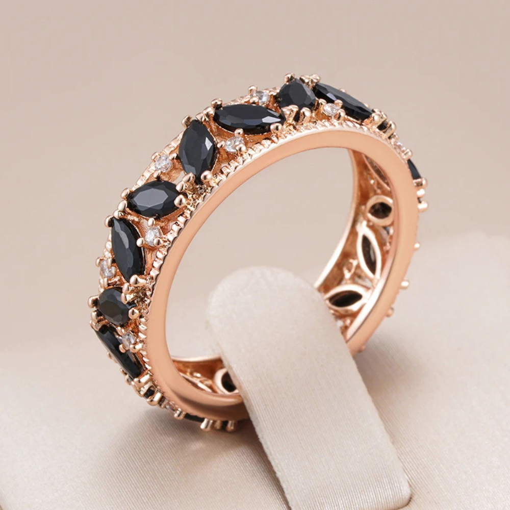 Bague Or Rose zircon Noires femme