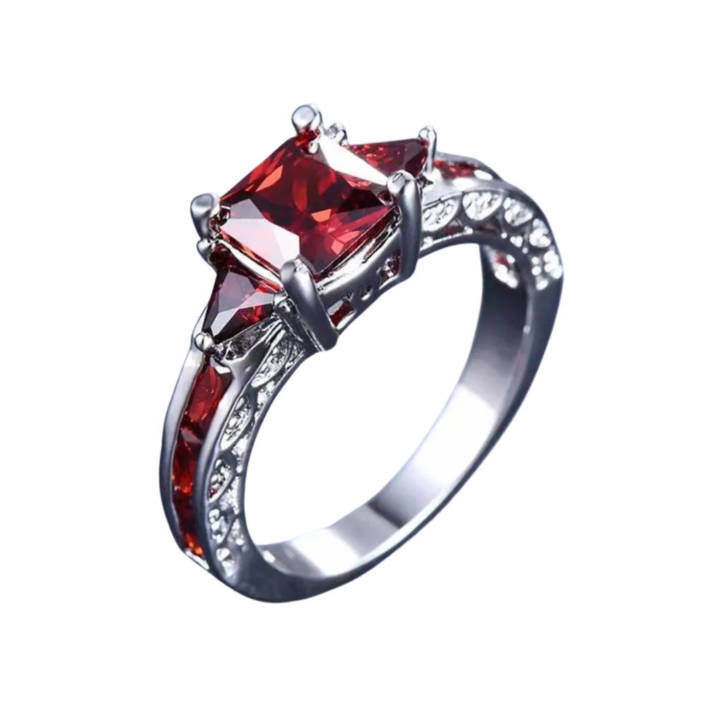 Bague Argent Pierre Rouge Mariage