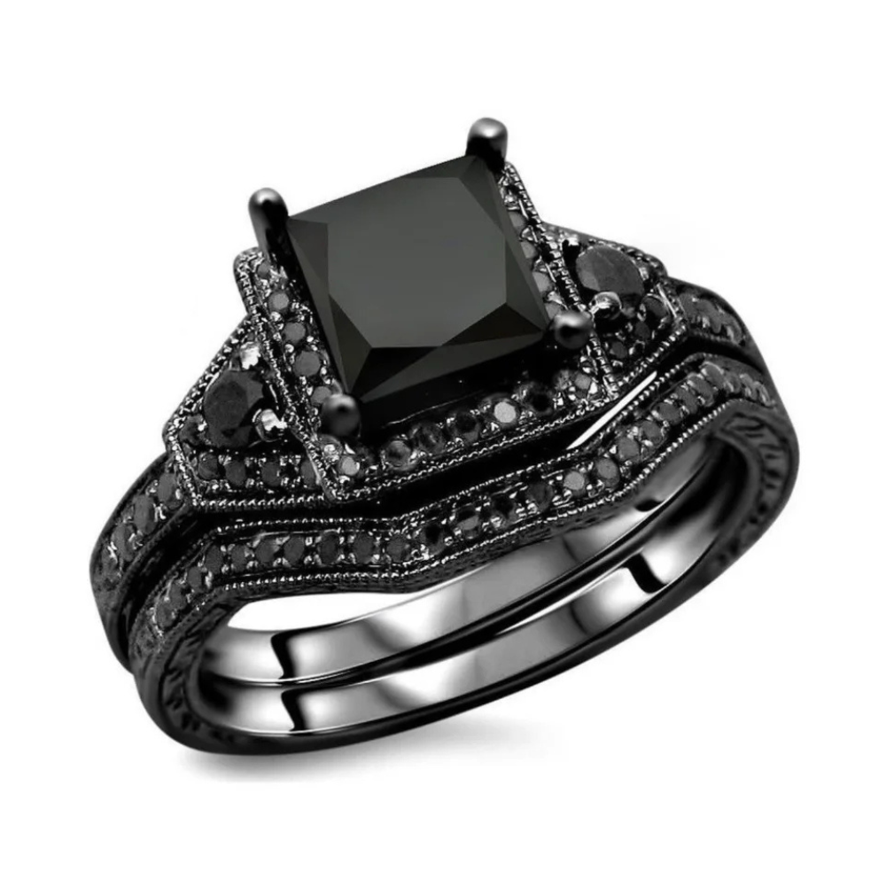 Double Bague Noire Femme diamant