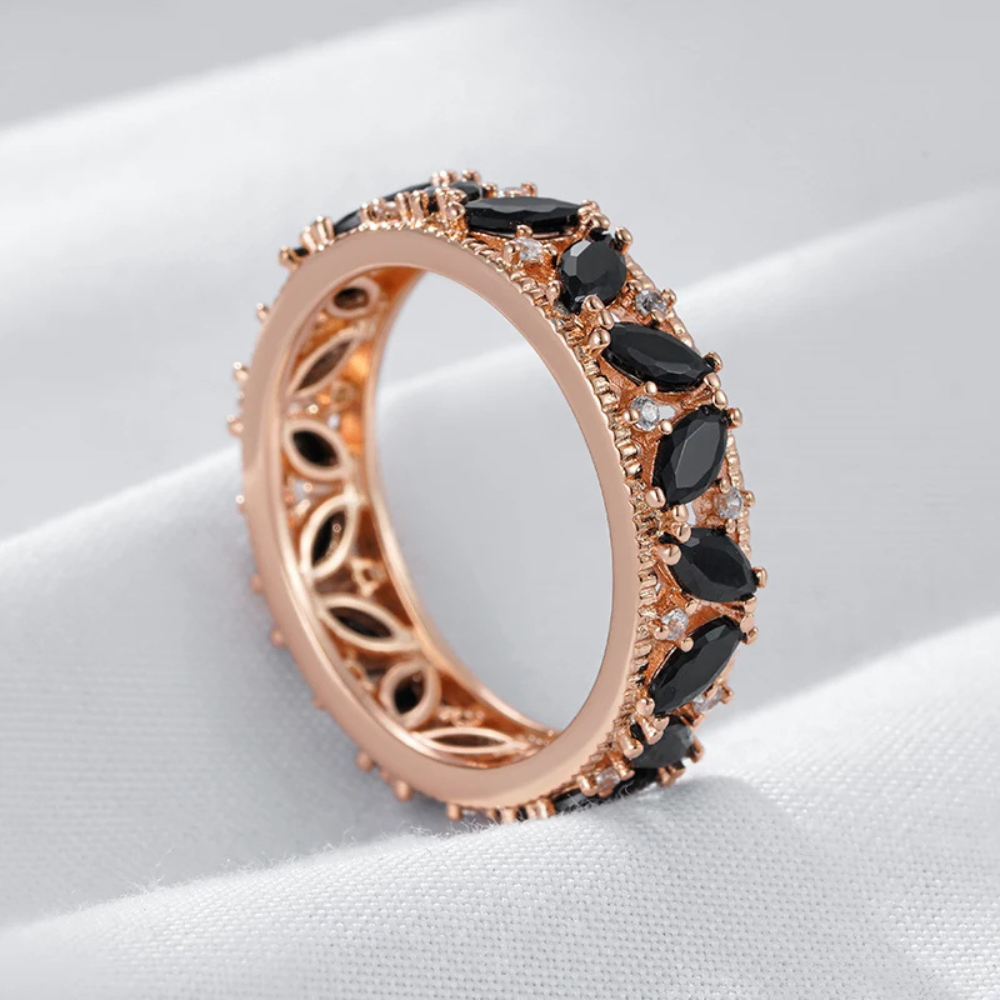Bague Or Rose zircon Noires
