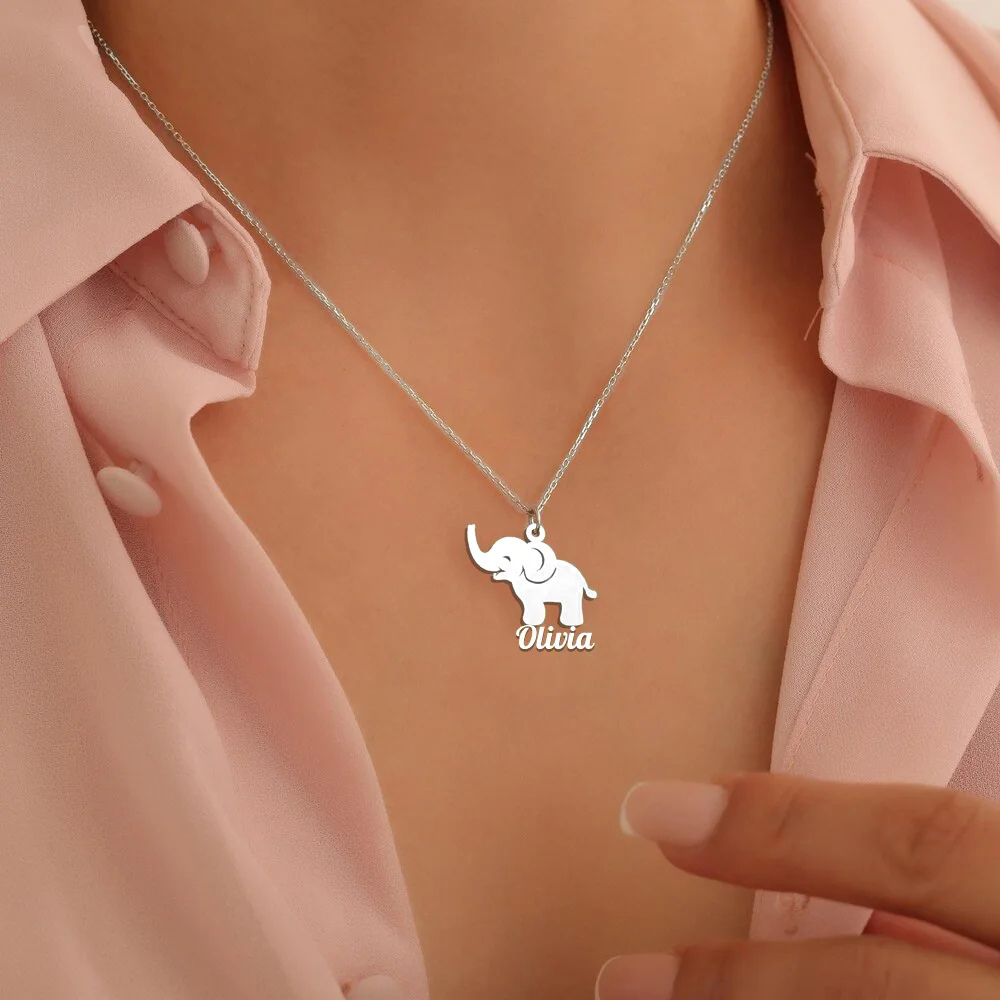 Collier Éléphant Prénom argent