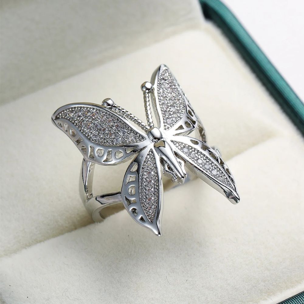 Bague Papillon Argent Vintage Acier