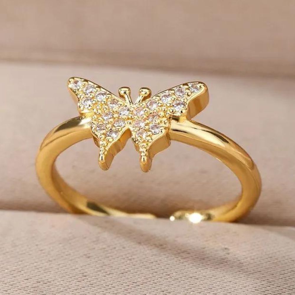 Bague Papillon Strass Or