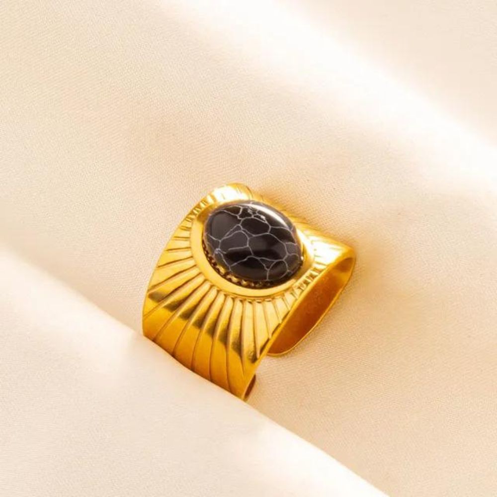 Bague Doré Pierre Noire femme