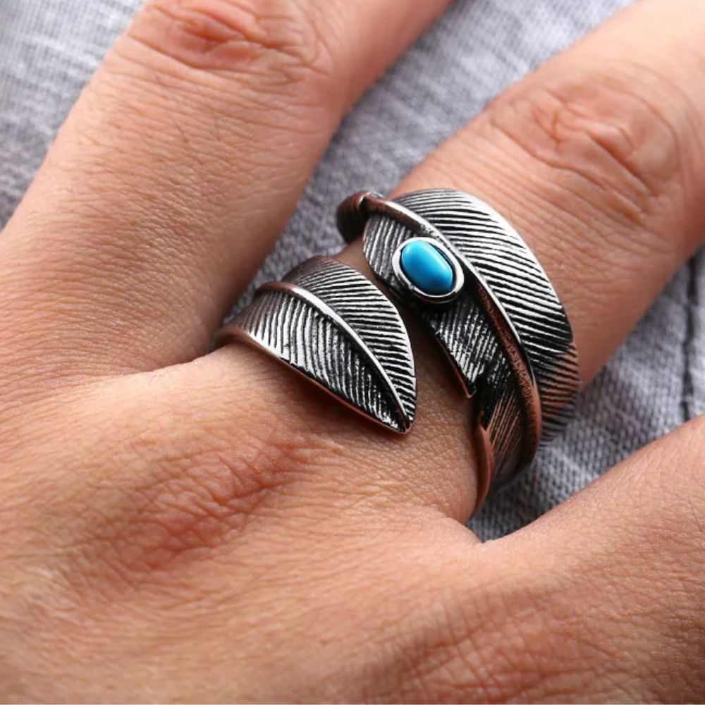 Bague Plume et Turquoise Argent