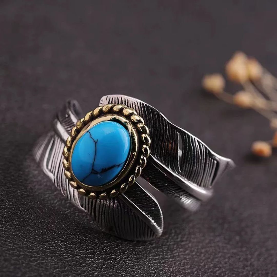 Bague Plume pierre Bleue