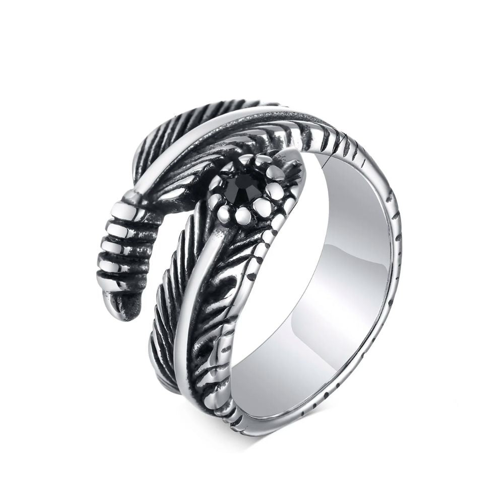 bague plume noire