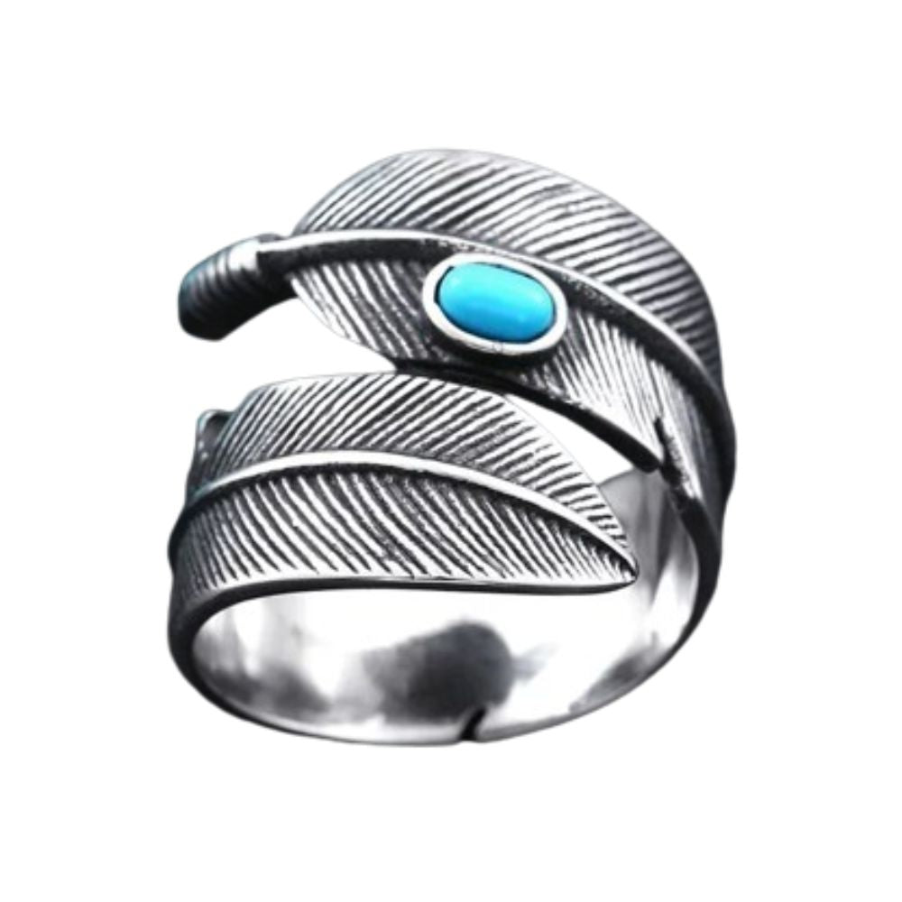 Bague Plume et Turquoise Argent