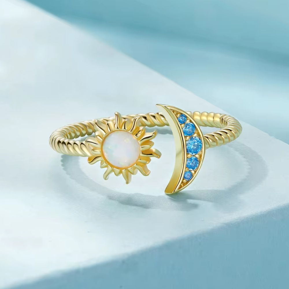 Bague Soleil et Lune Bleu Métal