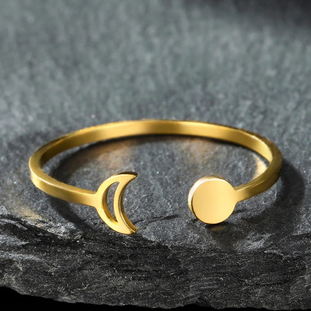 Bague Soleil et Lune Minimaliste Acier Inoxydable