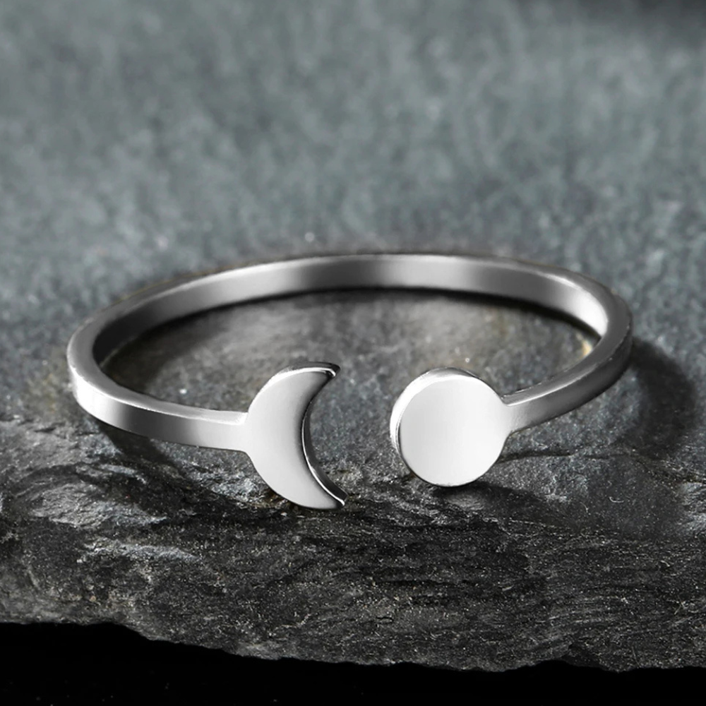 Bague Soleil et Lune Minimaliste Acier