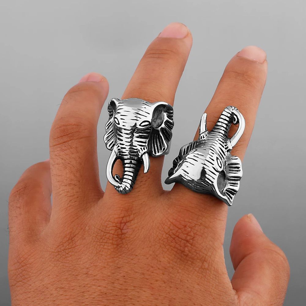 Bague Tête Éléphant Acier