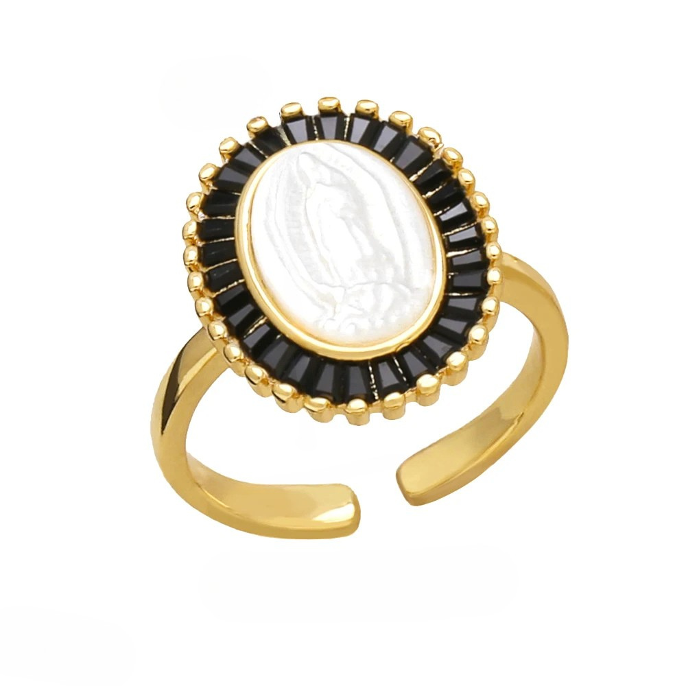 Bague Vierge Marie Nacre Stass noir