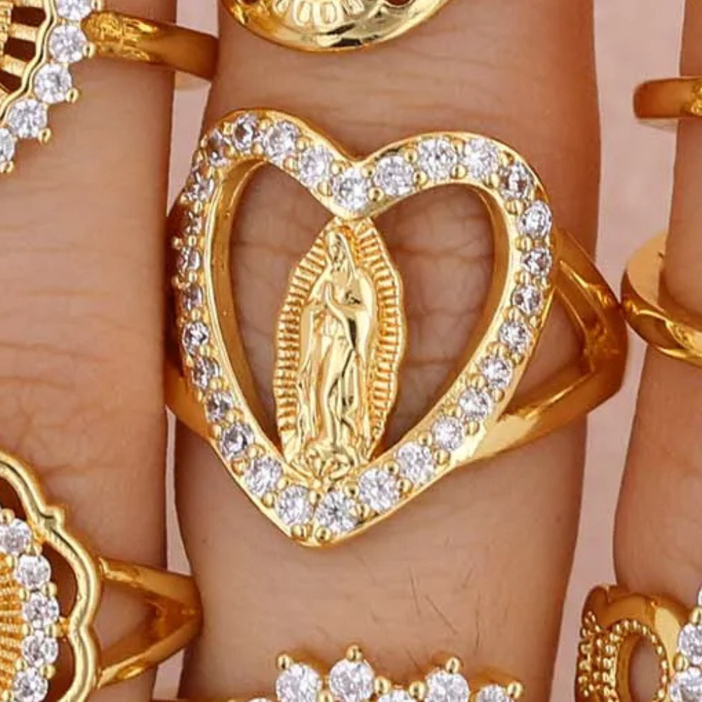 Bague Vierge Marie Cœur Strass pas cher