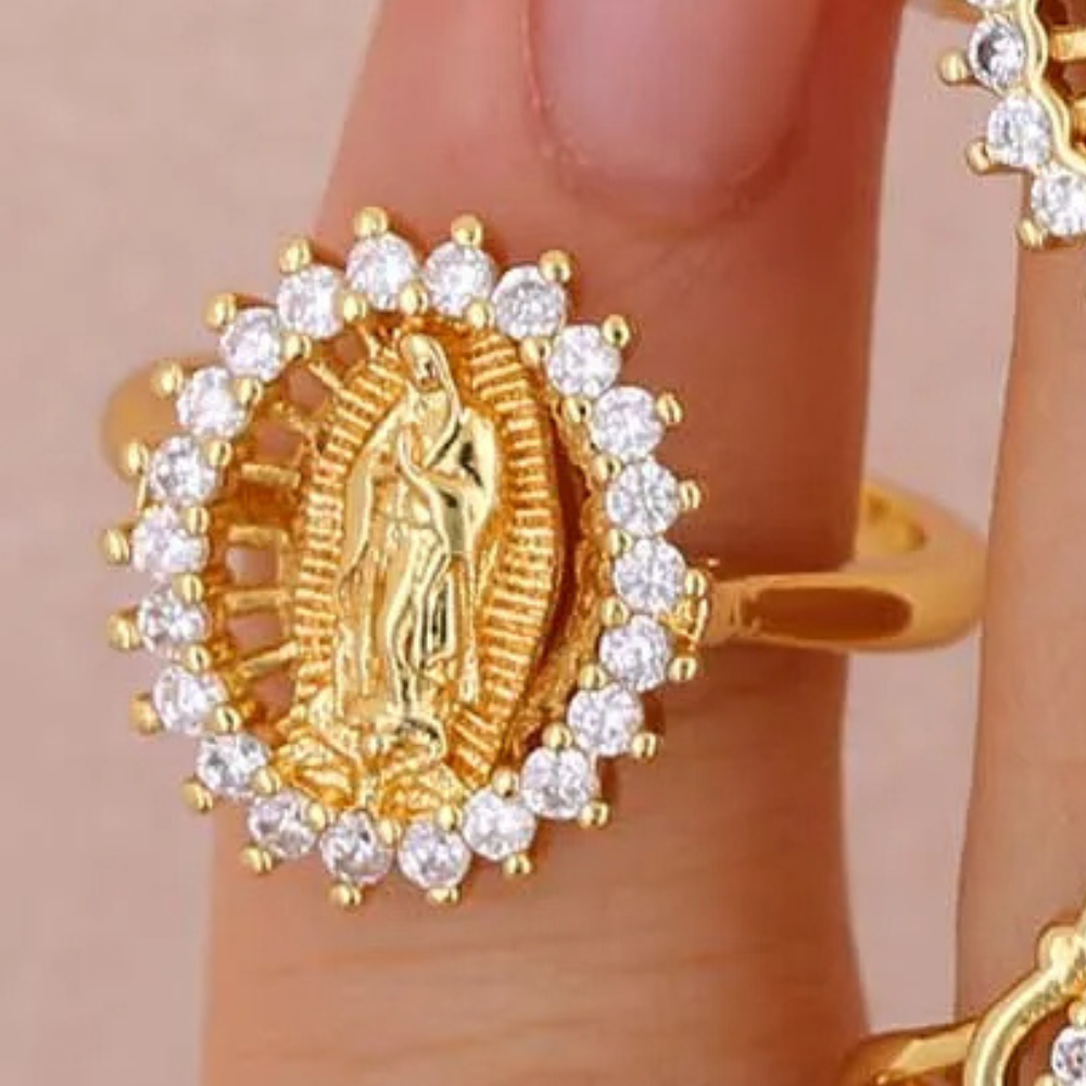 Bague Vierge Marie Ovale Strass pas cher