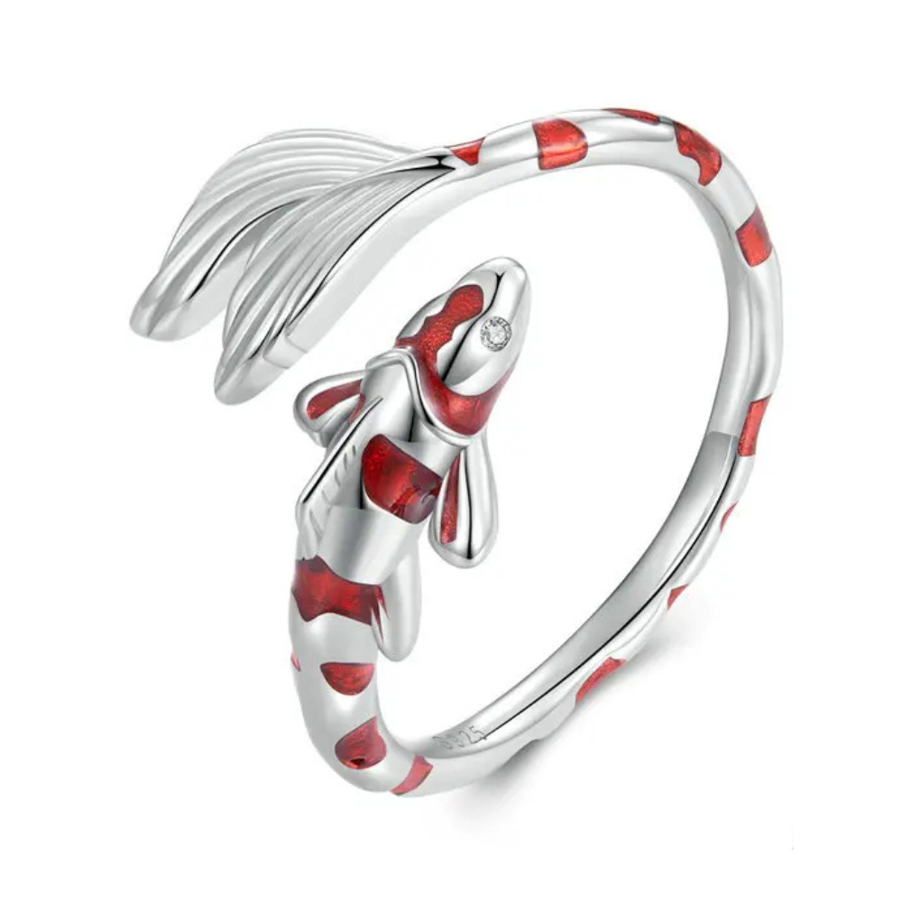 Bague Poisson argent et rouge