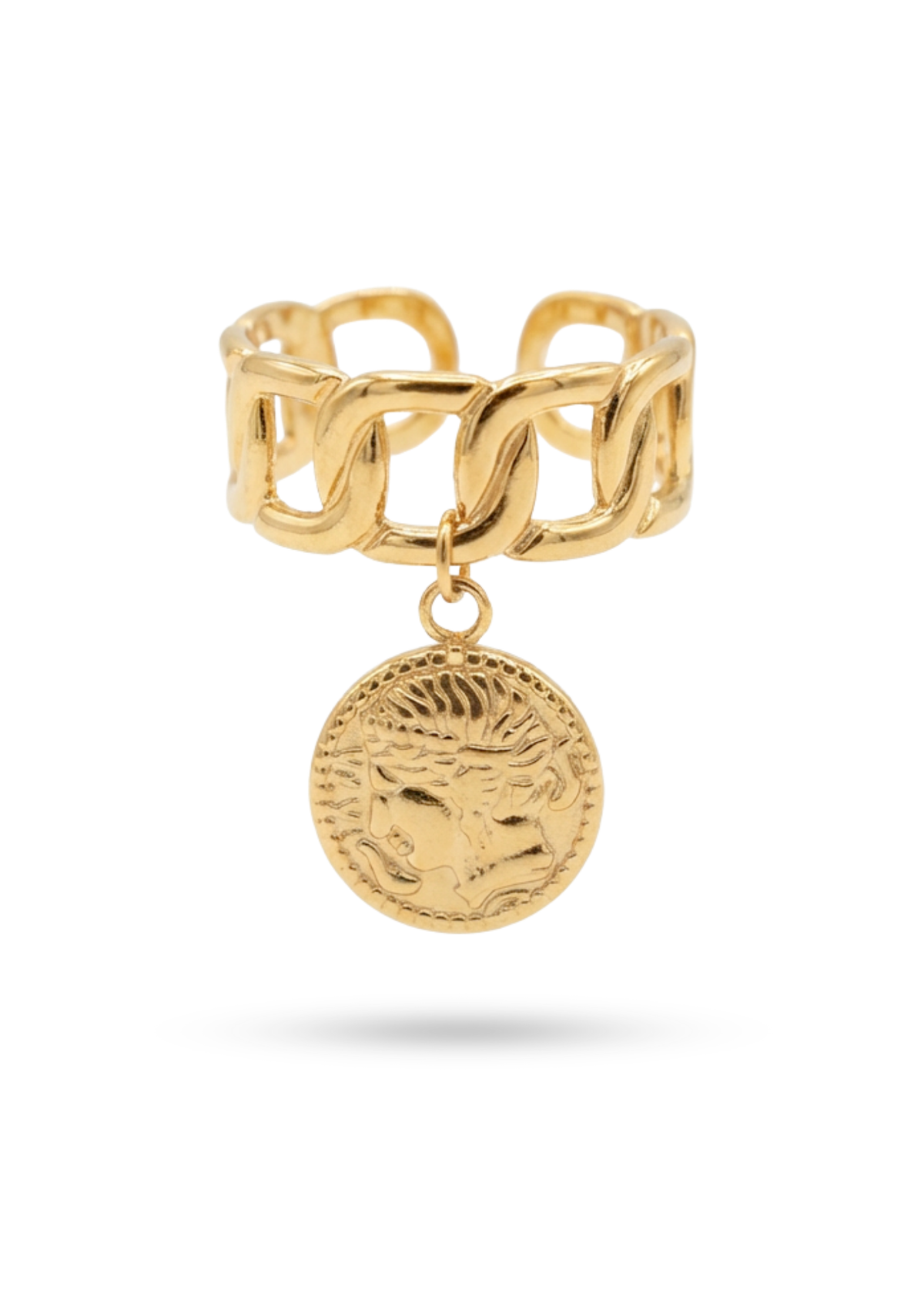 Bague Maille Chaîne Médaille Antique or