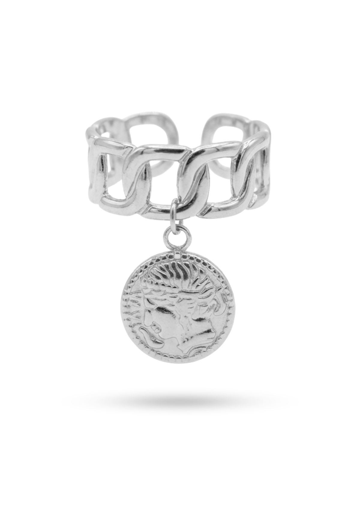 Bague Maille Chaîne Médaille Antique argent