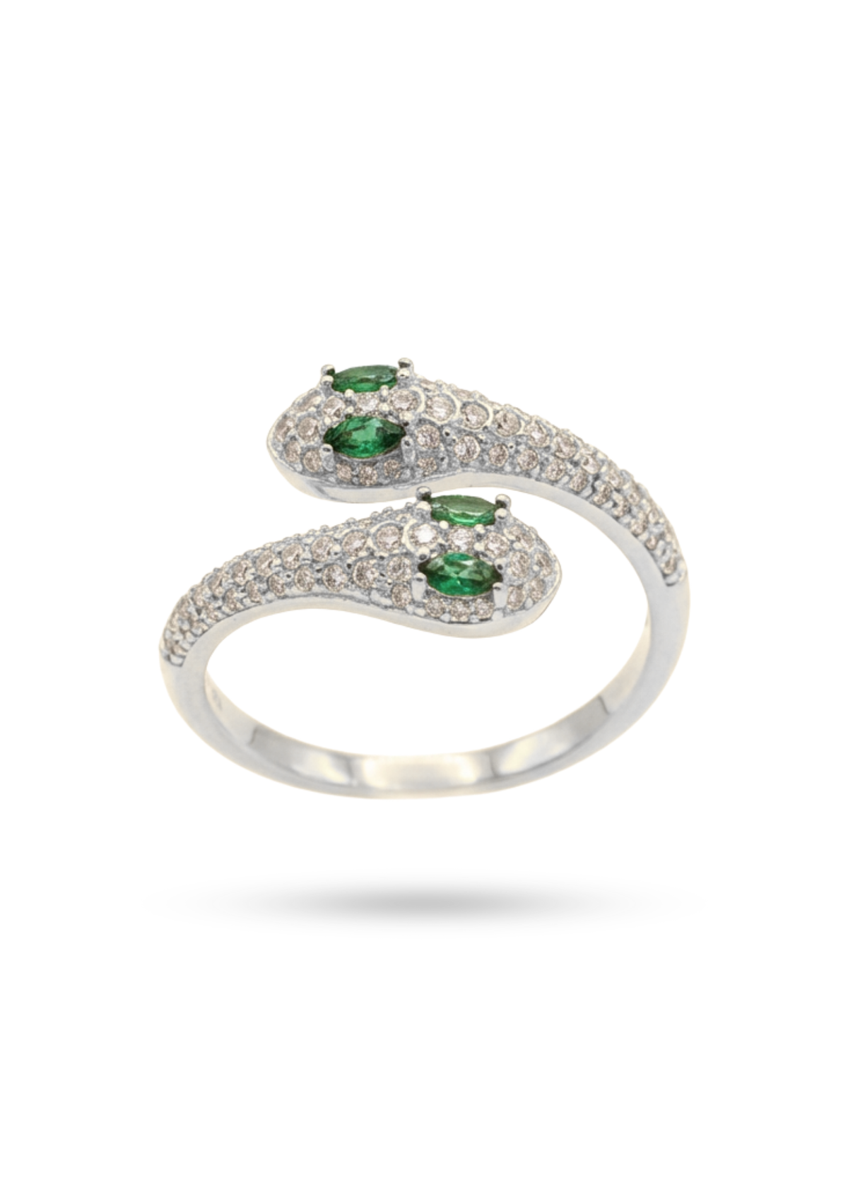 Bague Serpent Strass Pierres Vertes argent